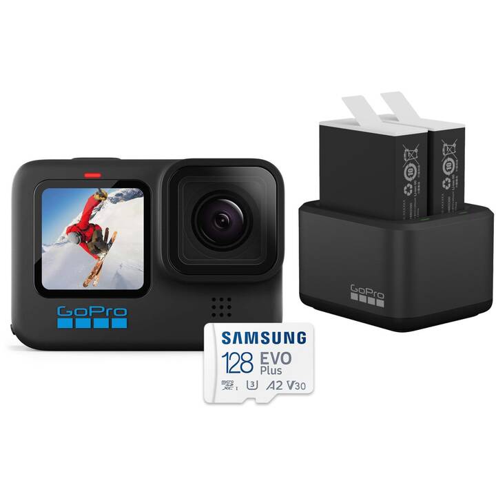 GOPRO Hero 10 + Samsung EVO Plus 128GB + Dual Battery Charger (5312 x 2988, Noir)