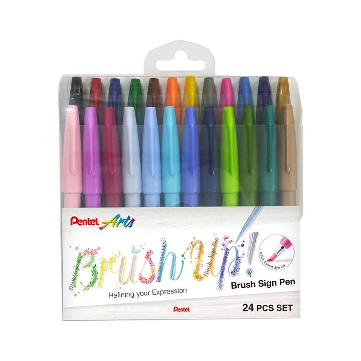 PENTEL Brush Sign Crayon feutre (Multicolore, 24 pièce)
