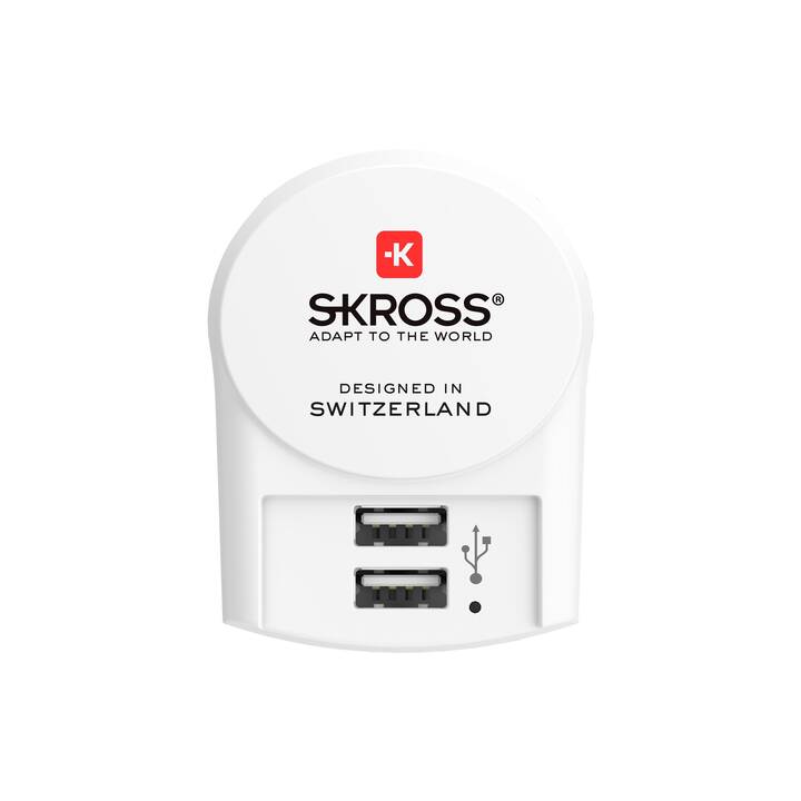 SKROSS Adaptateur de voyage PRO+ USB (Europe, Royaume-Uni, Brésil, Italie, USA, Australie, Suisse, Chine / Europe, Royaume-Uni, Japon, Brésil, Italie, USA, Australie, Chine, Suisse)