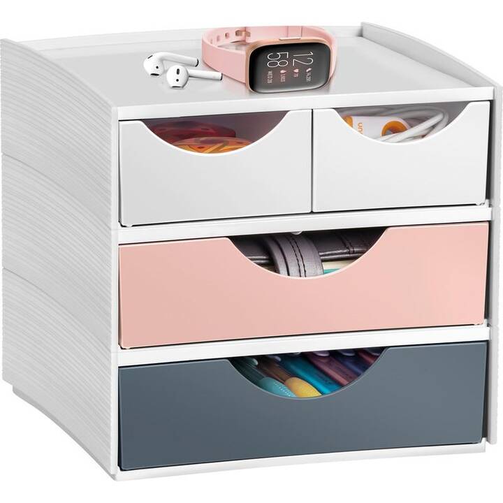 CEP Boite à tiroirs de bureau MyCube (18.5 cm  x 18.6 cm  x 17.5 cm, Gris, Pink, Blanc)