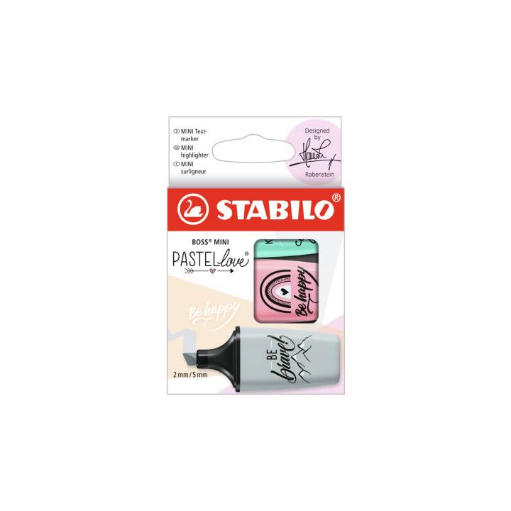 STABILO Textmarker Boss Mini Pastellove 2.0 (Pink, Türkis, Mint, 3 Stück)