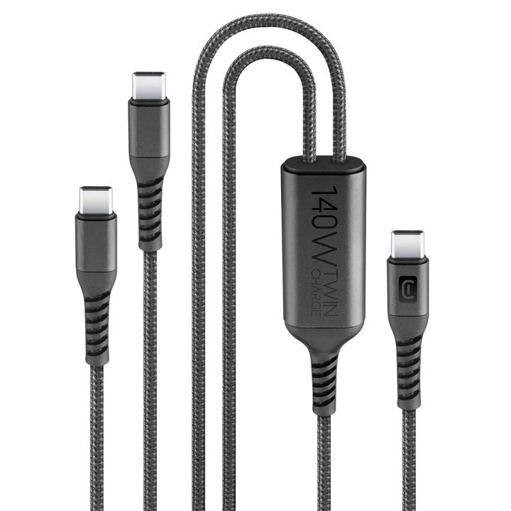 CELLULAR LINE Twin Charge Cable USB-Kabel (USB C, 1.5m, 140 W ...