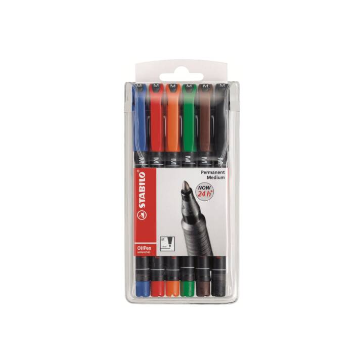 STABILO Permanent Marker OHPen (Orange, Braun, Blau, Schwarz, Rot, Grün, 6 Stück)