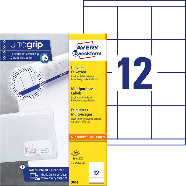 AVERY ZWECKFORM 3661 ultragrip (70 x 67.7 mm)