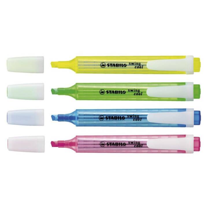 STABILO Textmarker Swing Cool (Blau, Pink, Grün, Gelb, 4 Stück)