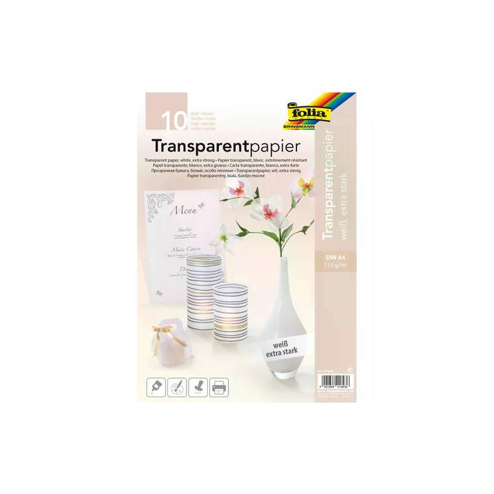 FOLIA Spezialpapier Transparent (Transparent, Weiss, A4, 10 Stück)