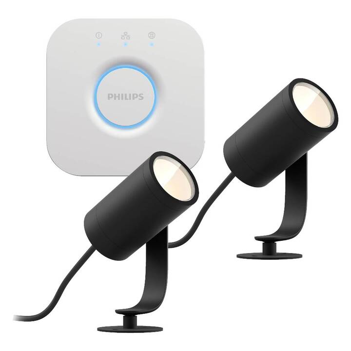 PHILIPS HUE Bornes lumineuses Lily Set + Bridge (16 W, Noir, Blanc)