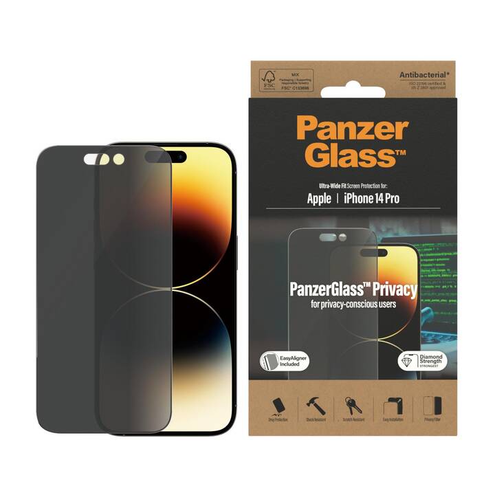 PANZERGLASS Verre de protection d'écran Ultra Wide Fit Privacy (iPhone 14 Pro, 1 pièce)