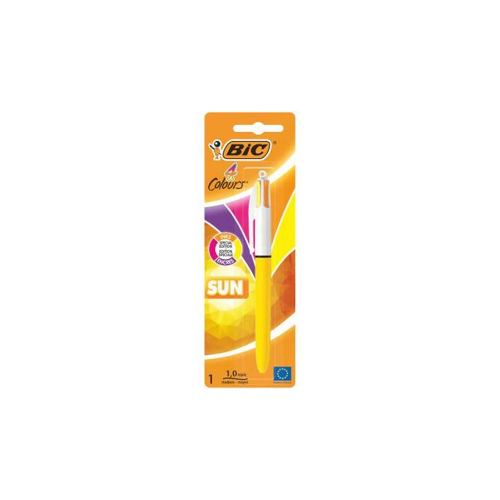 BIC Stylo à bille 4 Colours Sun (Jaune, Mauve, Rose, Orange)