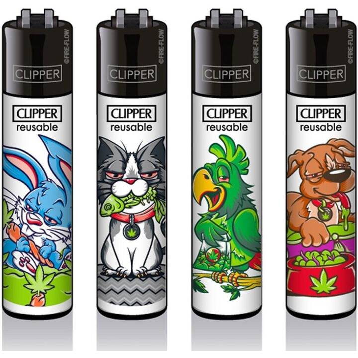 CLIPPER Gasfeuerzeug Stoned Animals (Mehrfarbig, 4 Stück)