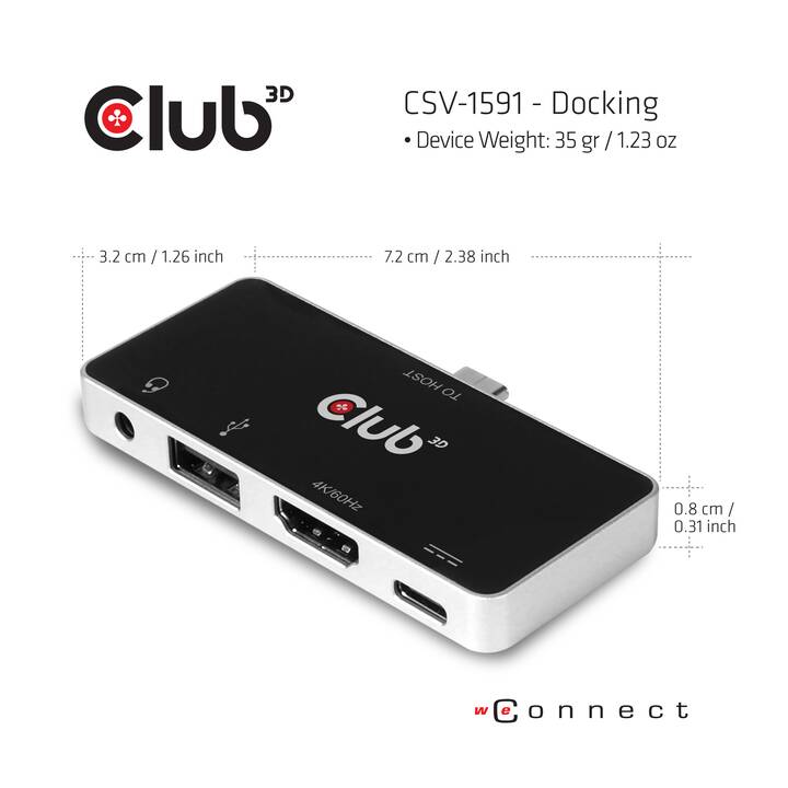 CLUB 3D Stazione d'aggancio CSV-1591 (HDMI, USB 3.0 di tipo A, USB 2.0 di tipo A)