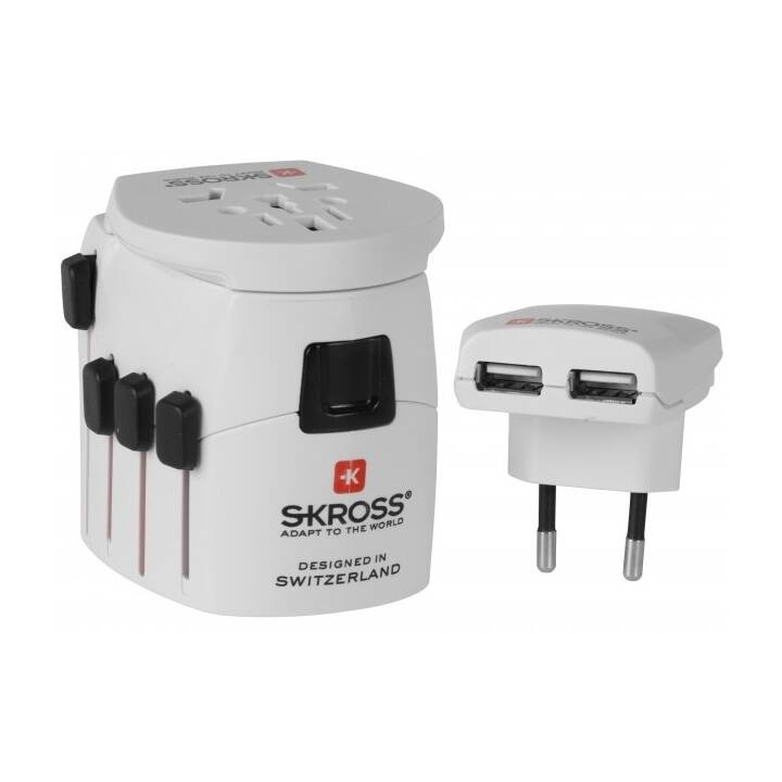 SKROSS Adaptateur de voyage World Adapter Pro+ (2x USB, Blanc)