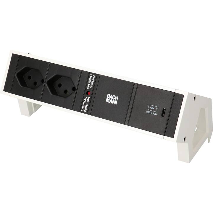 BACHMANN Prise multiple Desk 2 (USB, T13 / GST18i3, 0.2 m, Noir, Blanc)
