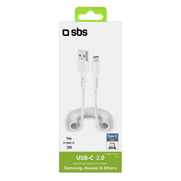 SBS Spiral Cable Câble (USB A, USB de type C, 1 m)