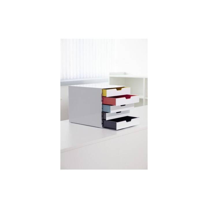 DURABLE Cassettiera da scrivania Varicolor Mix 5 (C4, Letter, A4, 280.0 mm  x 356.0 mm  x 292.0 mm, Bianco-grigio)