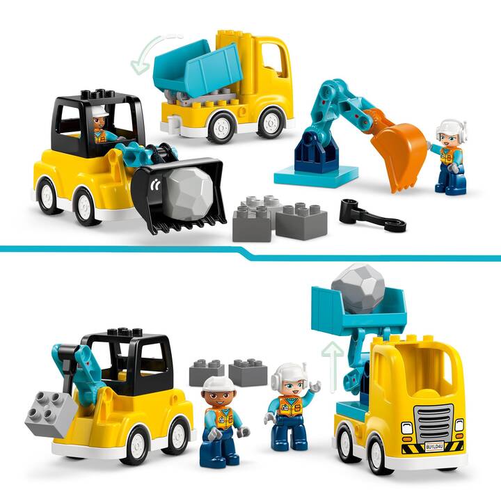TEMI 7-en-1 Jouets de Camion de Construction/Pompiers pour Garçons de 3+ ans, Voiture en Métal Moulé & Tapis de Jeu, Ensemble de Camion Transporteur