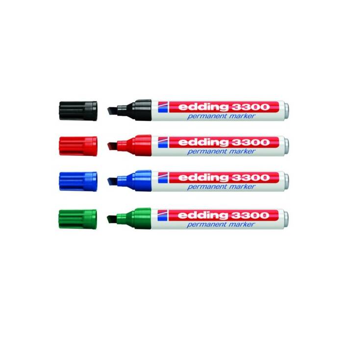 EDDING Permanent Marker 3300 (Blau, Schwarz, Rot, Grün, 4 Stück)