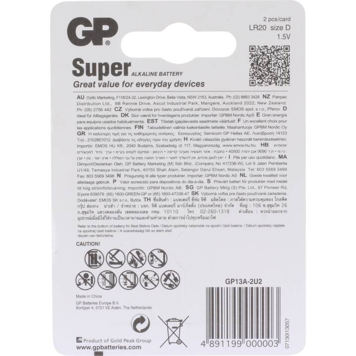 GP Super Alkaline D Batterie (D / Mono / LR20, 4 Stück) - Interdiscount