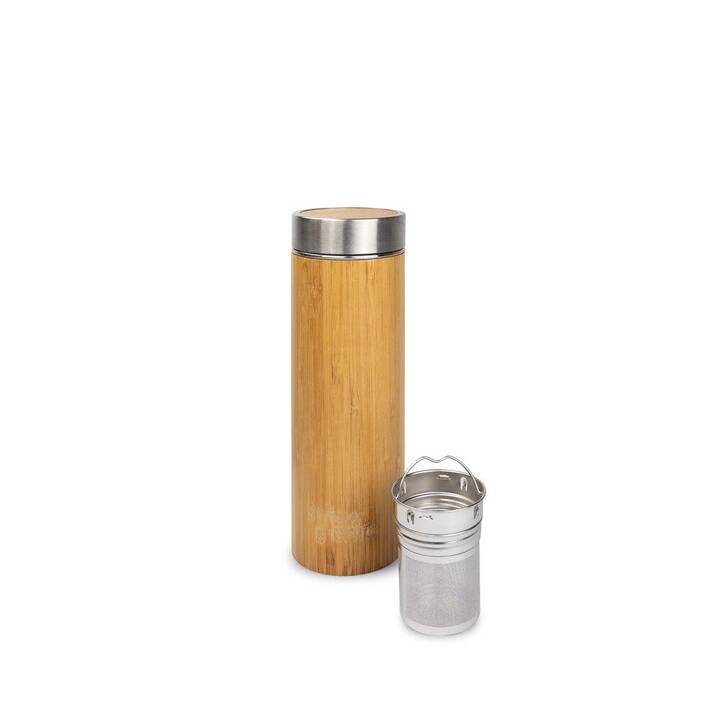 STRAWGANIC Thermo Trinkflasche (0.45 l, Braun, Edelstahl, Bambus)