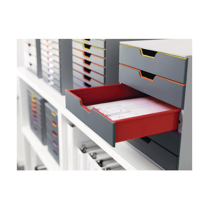 DURABLE Büroschubladenbox Varicolor (C4, 280 mm  x 356 mm  x 292 mm, Mehrfarbig, Grau)