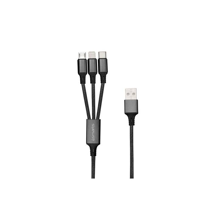 4SMARTS Adaptateurs (USB Typ-A, Fiche Micro USB 2.0 de type B, Lightning, USB Type-C, 20 cm)