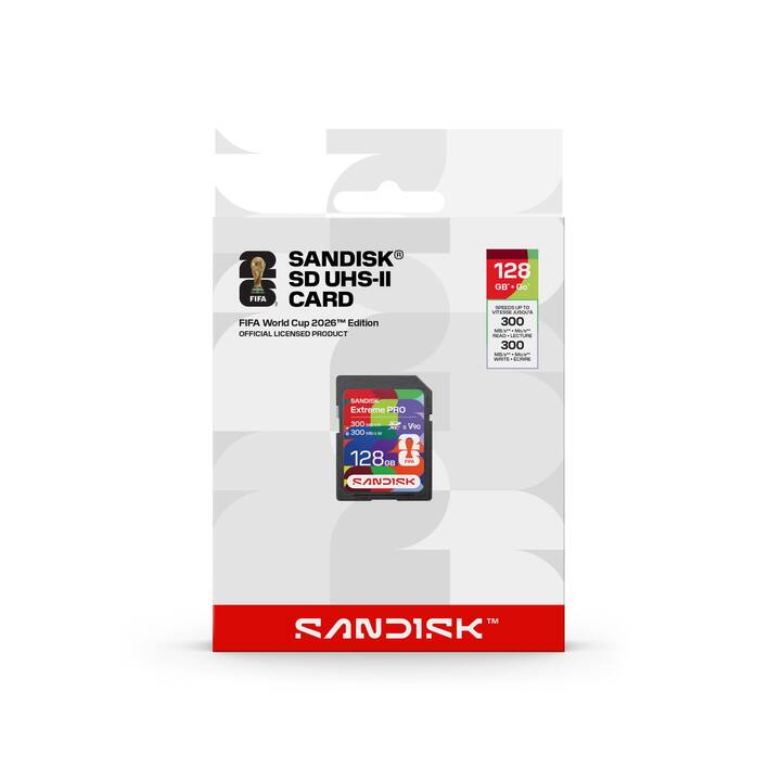 SanDisk SD UHS-II 128GB FIFA World Cup 2026 – Veloce 300 MB/s, V90, 8K, Resistente IP68, Per Fotografi E Appassionati Di Calcio