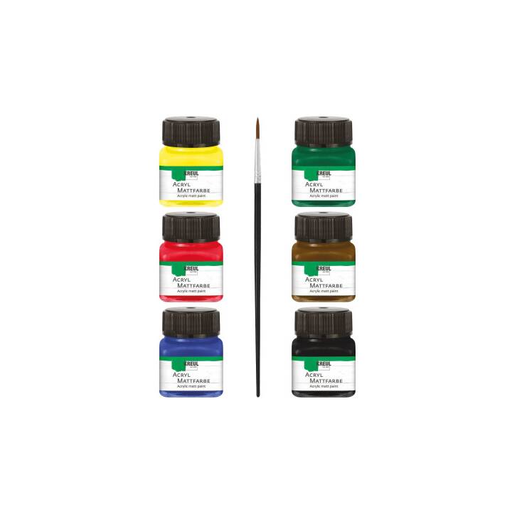 C. KREUL Couleur acrylique Set (6 x 20 ml, Jaune, Brun foncé, Noir, Bleu, Rouge)