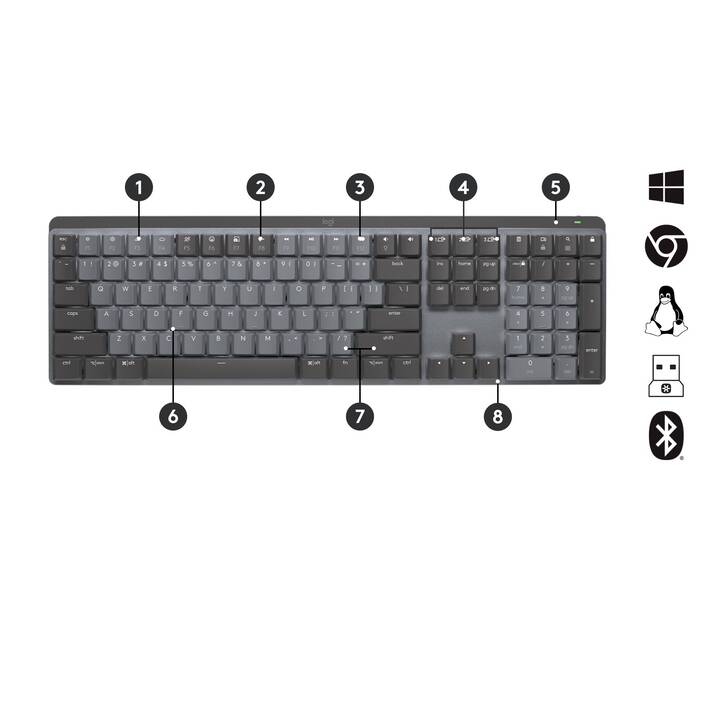 LOGITECH MX Mechanical Wireless Illuminated Performance Keyboard (Bluetooth, Suisse, Sans fil)