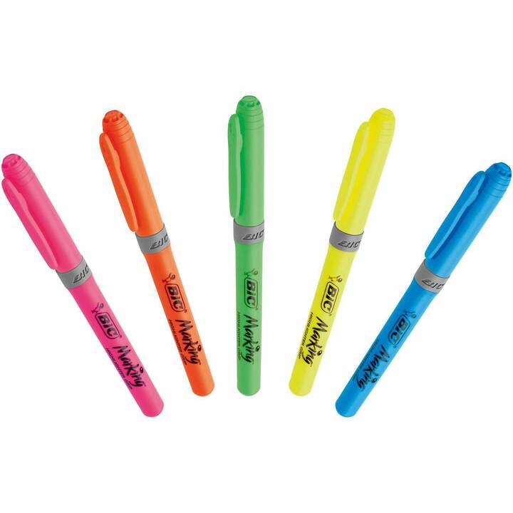 BIC Textmarker Grip (Orange, Pink, Grün, Gelb, 5 Stück)
