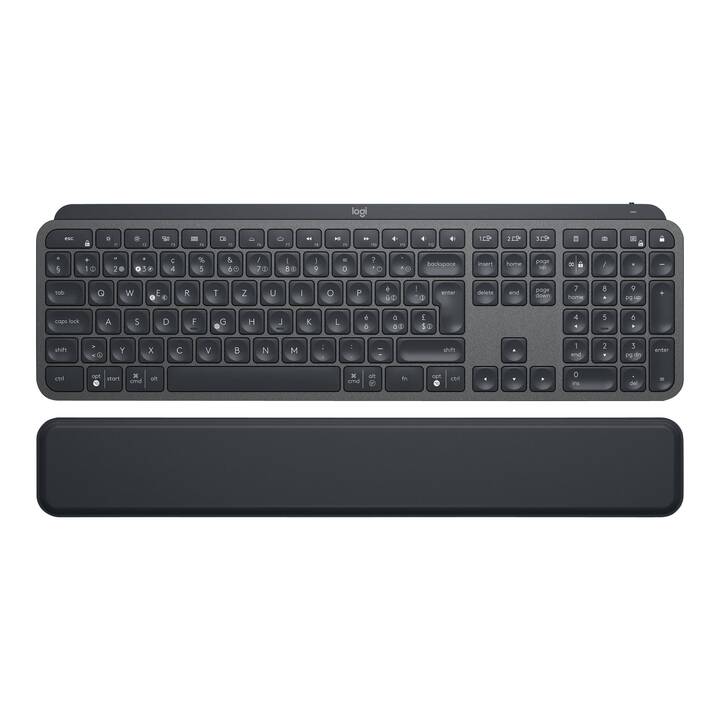 LOGITECH MX Keys Plus - Advanced Wireless Illuminated Keyboard with Palmrest (radio-fréquence, Bluetooth, USB, Suisse, Sans fil)