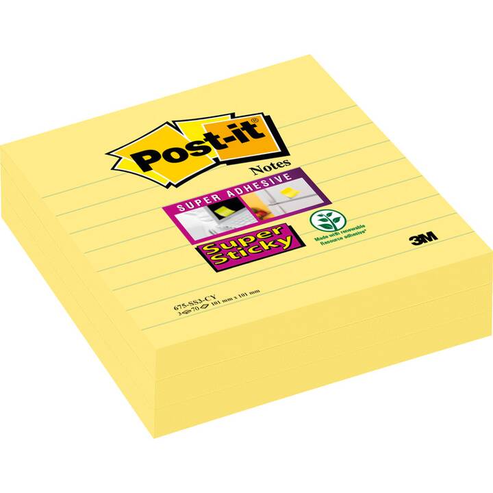 POST-IT Blocchetti memo Super Sticky XL (3 x 70 foglio, Giallo)