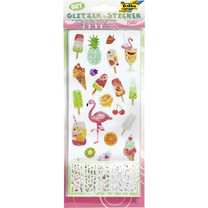 FOLIA Sticker Exotic Glitzer 5 Blatt (Blätter, Flamingo)