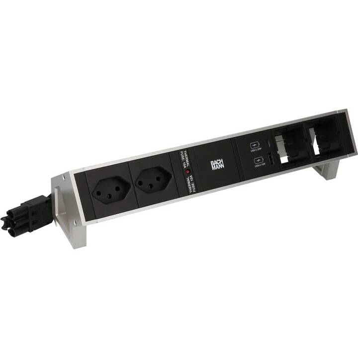 BACHMANN Steckdosenleiste DESK2 (USB Typ-C, T13, USB , Offen, USB Typ A / T13, 0.2 m, Schwarz, Silber)