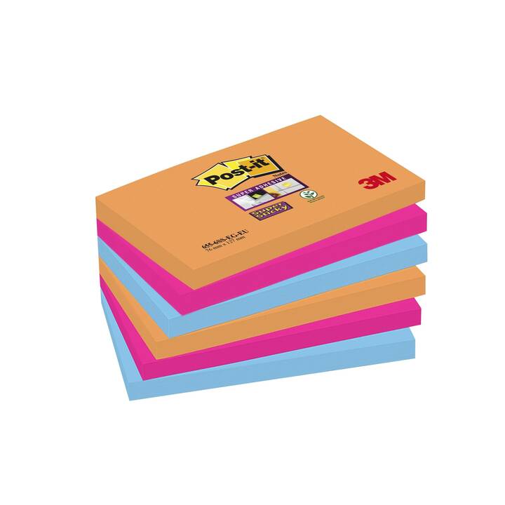 POST-IT Notes autocollantes Super Sticky (6 x 90 feuille, Orange, Bleu, Pink)