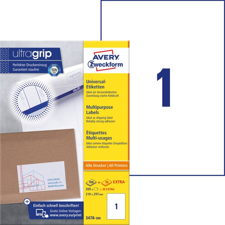 AVERY ZWECKFORM 3478-200 ultragrip (297 x 210 mm)