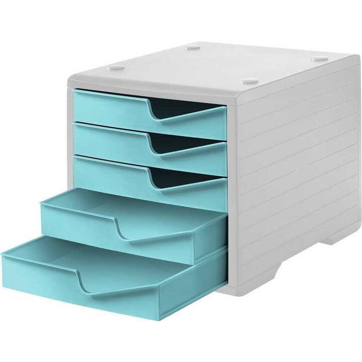 STYRO Büroschubladenbox (C4, 27 cm  x 25.5 cm, Lichtgrau, Aqua, Hellgrau)