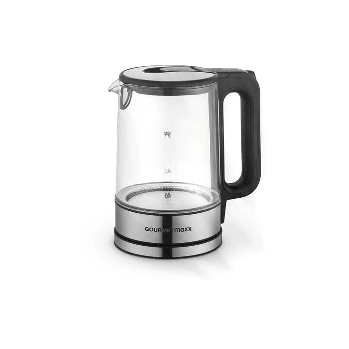 GOURMETMAXX Wasserkocher (1.7 l, Glas, Edelstahl, Silber, Transparent)