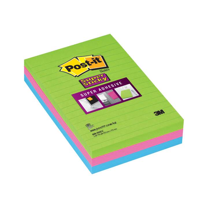 POST-IT Notes autocollantes Super (3 x 90 feuille, Jaune, Bleu, Pink)