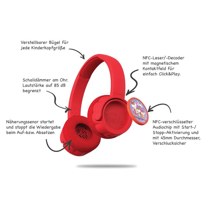 KEKZ Starterset Casque d'écoute pour enfants (On-Ear, Rouge)