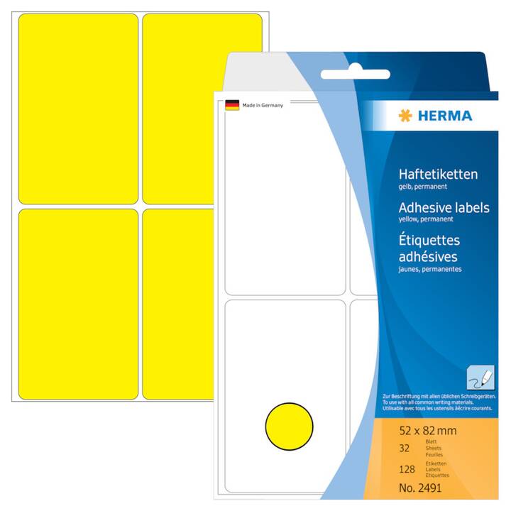 HERMA Etiketten Schuletiketten (Gelb, 128 Stück)
