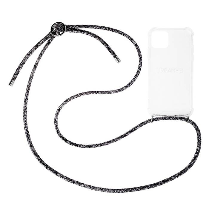 URBANY'S Backcover avec cordon Flashy Silver (iPhone 15, Argent, Transparent, Noir)