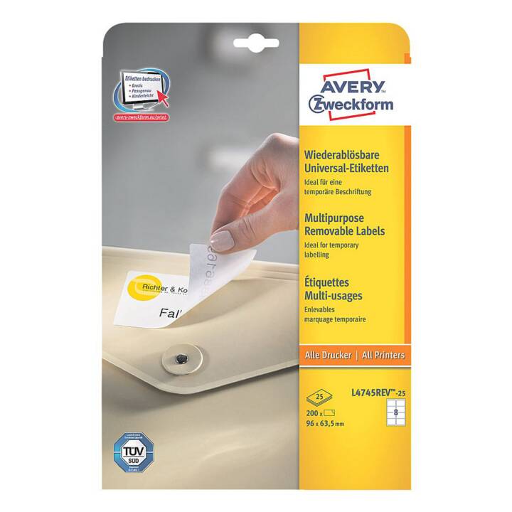 AVERY ZWECKFORM Druckeretikettenbogen (63.5 x 96 mm)