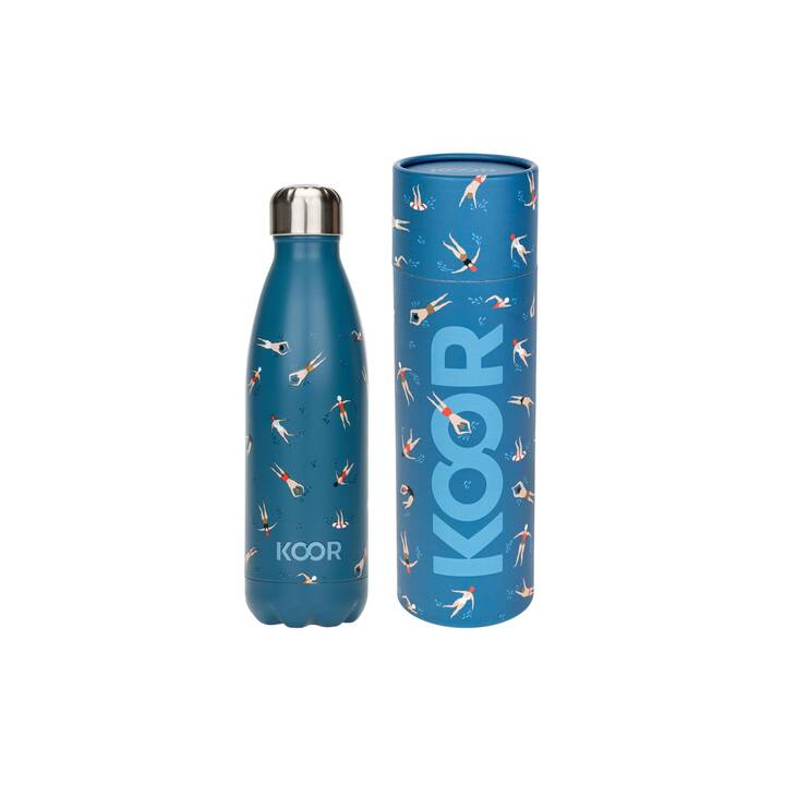 KOOR Bottiglia sottovuoto Happy swimming (500 ml, Bianco, Blu scuro)