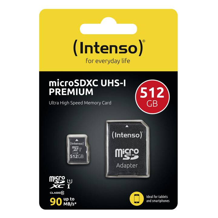 INTENSO Micro SDXC UHS-I Secure Digital (Class 10, UHS-I Class 1, 512 Go, 45 Mo/s)