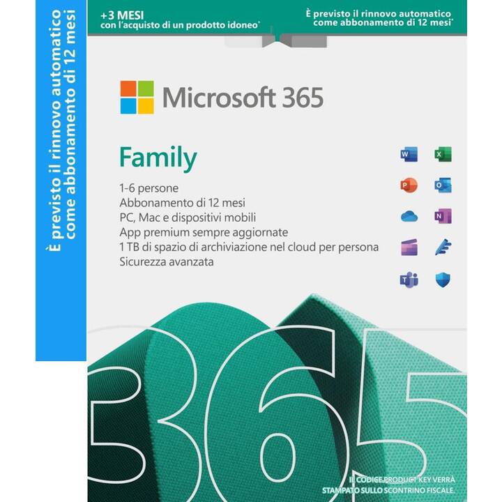 MICROSOFT 365 Family Extra Time Abo 15 mesi con rinnovo automatico (Abbonamento, 6x, 15 Mesi, Italiano)