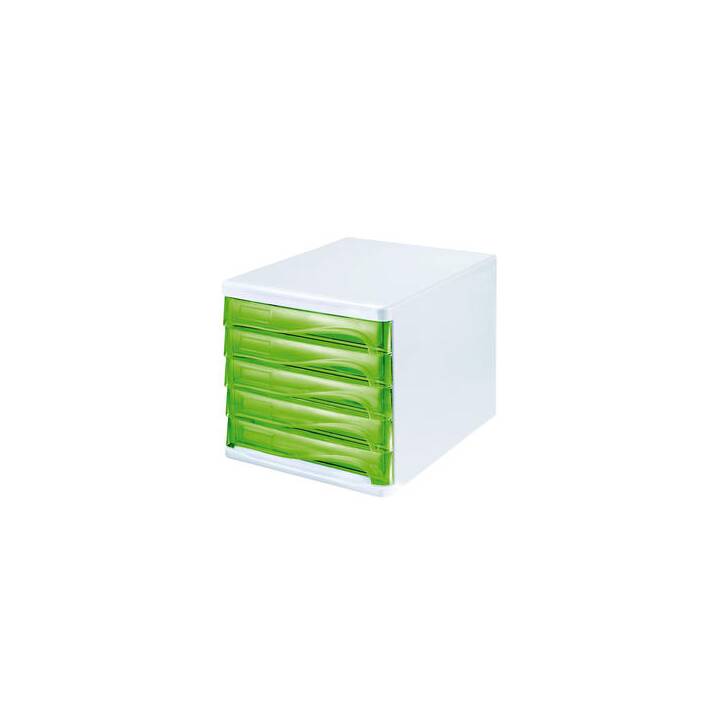 HELIT Boite à tiroirs de bureau Wave (26.5 cm  x 34.0 cm  x 25.0 cm, Vert, Blanc)
