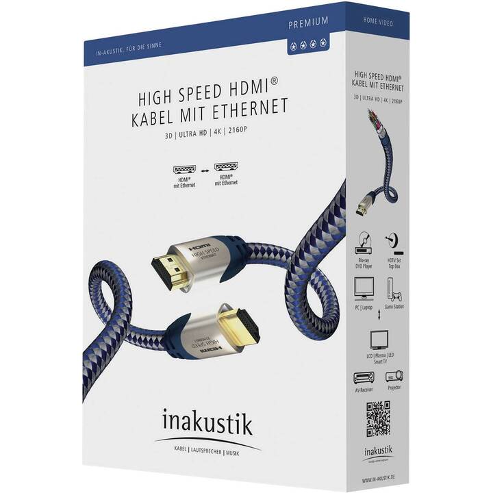 IN-AKUSTIK Premium High Speed Verbindungskabel (HDMI Typ-A, 2 m)