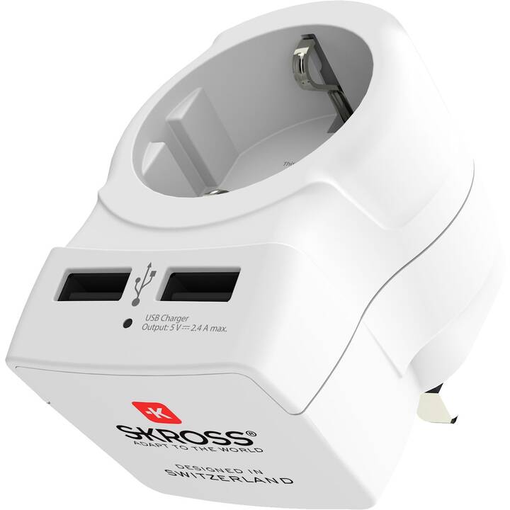 SKROSS Adaptateur de voyage (USB / Europe, Type C, Blanc)