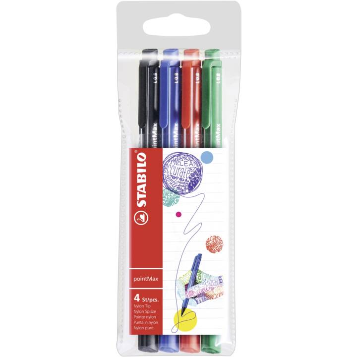 STABILO pointMax Crayon feutre (Bleu, Vert, Noir, Rouge, 4 pièce)