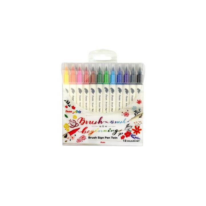 PENTEL  Brush Sign Pen Twin Crayon feutre (Multicolore, 12 pièce)